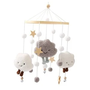 Baby Crib Mobile Wooden Wind Chime Bed Bell,Neutral Baby Crib gray clould - Picture 1 of 7