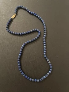 Vintage Blue Lapis Bead Ball Necklace 14k Yellow Gold Clasp 23.5” Long - Picture 1 of 4