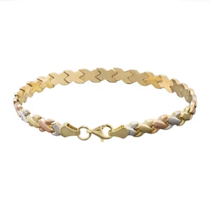 Brazalete de oro amarillo, blanco y rosa de 9 quilates besos de amantes de 7,5 pulgadas/19 cm (0644) - Imagen 1 de 3