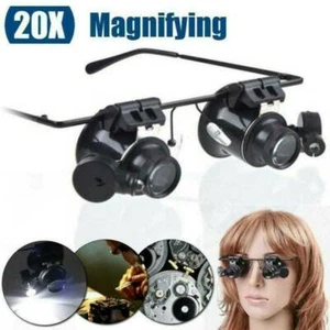 20X Glasses Type Binocular Magnifier Watch Repair Tool with Two LED Lights BU - Picture 1 of 11