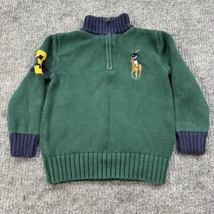 Polo Ralph Lauren Sweater Jacket Youth Green 1/4th Zip Knitted Crest Size 4/4T - Picture 1 of 14