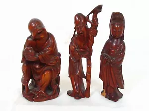 3 Chinese Antique Vintage Boxwood Carving Exquisite Statues Collection Decor - Picture 1 of 14