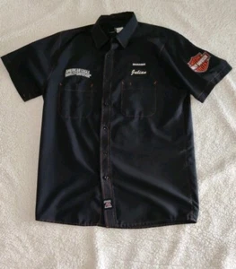 Harley Davidson Shirt Genuine Workwear Black Button Up Men's Medium Patches - Picture 1 of 14