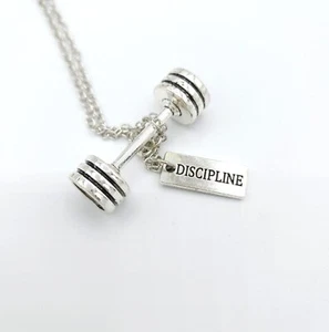 Barbell Discipline SILVER Necklace Fitness Weight Training Gym Workout - Picture 1 of 4