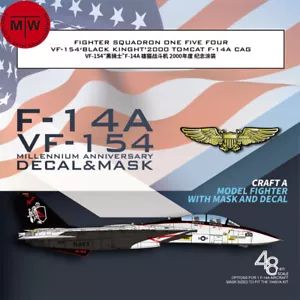 Máscara y calcomanía 1/48 1/72 F-14A VF-154 Black Knight 2000 para kit modelo Tamiya/G.W.H - Imagen 1 de 13
