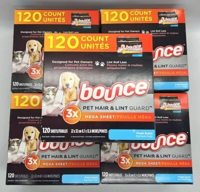 Sábanas secadoras protectoras de pelo y pelusa para mascotas de rebote de 5 piezas ~ AROMA FRESCO ~ 600 HOJAS EA ~ NUEVAS Foto 1 de 4