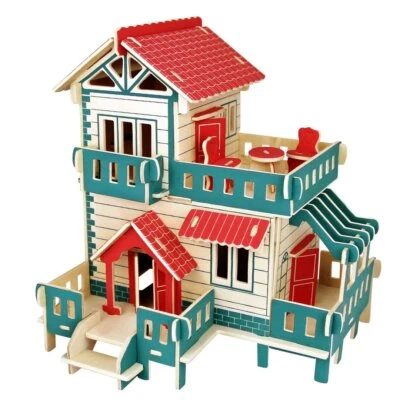 AXTOM Landhaus - 3D Holzbausatz Haus Gebäude Steckpuzzle Holz Bauwerk Holzpuzzle Bauen