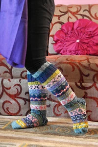 Blue Pink Yellow mixed color Woolen Knee High Socks, Christmas gift socks sale - Picture 1 of 8