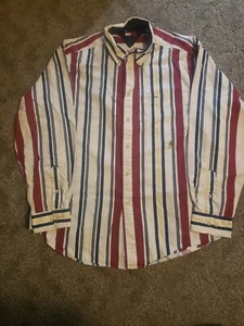 Vtg 90s Tommy Hilfiger Mens Sz XL Color Block Vertical Stripes Button Down photo - Picture 1 of 9