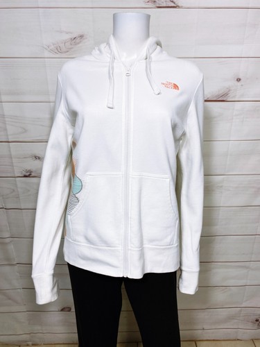 OFF WHITE Felpa donna con cappuccio The North Face taglia M avorio full zip tasche manica lunga
