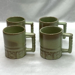 Set of 4 Vintage Frankoma Pottery 3-7/8" Mugs Plainsman Green C4 Fills 12 Oz - Picture 1 of 14