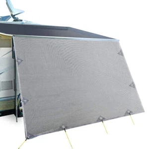 Caravan Privacy Screen Roll Out Awning 4.9x1.95M End Wall Side Sun Shade Grey - Picture 1 of 7