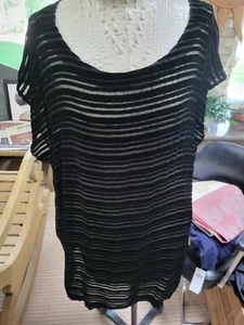 NWT Eileen Fisher  Velvet Burnout Stripes Tunic Top, Size L, Black - Picture 1 of 6