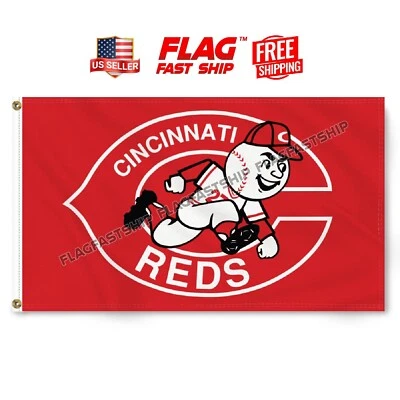 Cincinnati Reds 3x5 ft Flag Banner MLB Mascot Logo Baseball FREE Shipping USA  - Image 1 of 4