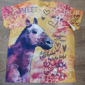 Kentucky Derby T Shirt Positive Messages Graphic All Over Print Horses Sz Medium - Picture 1 of 10