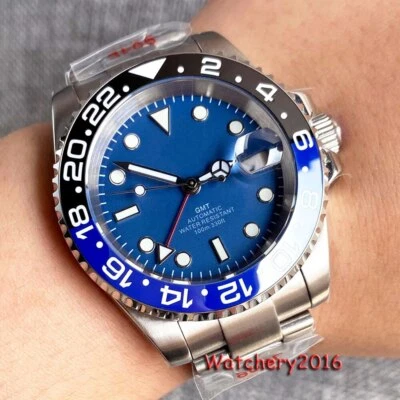Bliger 40mm Watch For Men Blue Dial Japan NH34 NH34A GMT 24H Blue Ceramic Bezel - image 1 of 4