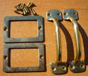 SET of 4 Vintage Solid Brass 4-3/4" Cabinet Drawer Pull Handle & Card Holders - Picture 1 of 6