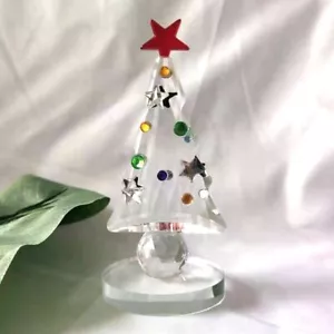 Tree Christmas Crystal Figurine Holiday Red Star Clear Ornament Home Table Gift - Picture 1 of 9