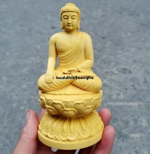 Estatua de Buda Sakyamuni tallada en boj natural budismo santuario templo decoración - Imagen 1 de 8