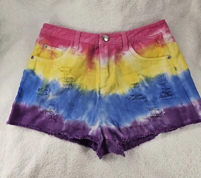 Pantalones cortos de mezclilla Forever 21 para mujer desgastados tiro medio tie dye multicolor talla 26 Foto 1 de 4