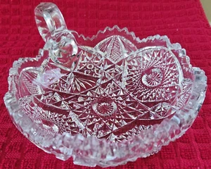 Antique American Cut Crystal Dish W/Handle, Nappy, Saw-Tooth Rim Marked N J Cut - Picture 1 of 16