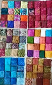 LOT PURE SILK Vintage Sari Fabrics REMNANT 48 pcs 8" SQUARES EASTER DS329 - Picture 1 of 7