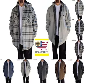 Men's Heavyweight Hooded Jacket with Button Front, Removable Hood Quilted Lining - Picture 1 of 22