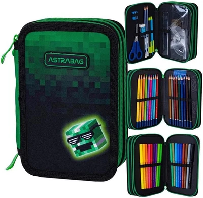 ASTRABAG Pixel Hero 3-Fach Mäppchen Gefüllt XXL Federtasche Motiv Game Jungen - Bild 1 von 4