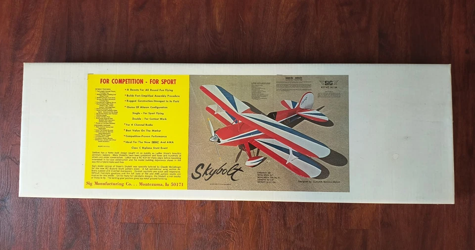 NIB Sig Skybolt RC-34 Biplane Kit Vintage Balsa Wood Model Aerobatic R/C Plane - Image 1 of 4
