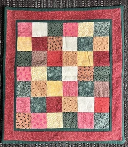 Edredón de retazos hecho a mano de colección para colgar en la pared arte popular otoño granja - Imagen 1 de 5