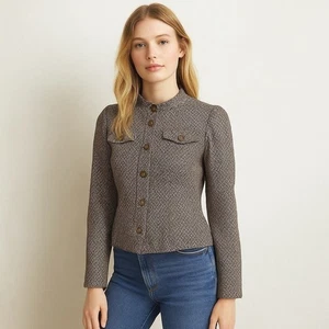 Ann Taylor LOFT Brown Geometric Print Jacket Blazer Sz 6 | Sophisticated Comfort - Picture 1 of 7