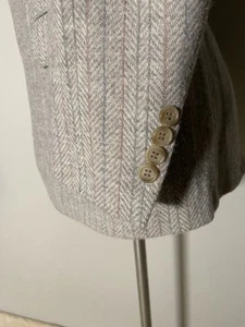 38R 1980s Vintage Blue Pink Beige Stripe Tweed Jacket Sport Coat Blazer - Picture 1 of 7