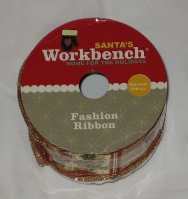 Santa's Workbench Fashion Ribbon - Holiday Print - Image 1 of 2