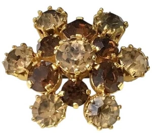 Austria Amber Brown Topaz Crystal Rhinestone Flower Brooch Prong Set Pin - Picture 1 of 6
