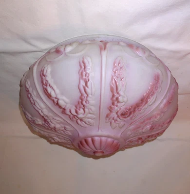 Antique 1920's Pink Roses Ceiling Light Shade from a Pan Chandelier 10" Fitter - Image 1 of 4