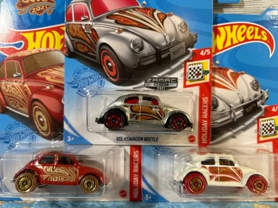 LOTE (3) Hot Wheels 2021 Walmart Exclusivo Zamac Volkswagen Beetle + blanco + rojo Foto 1 de 4
