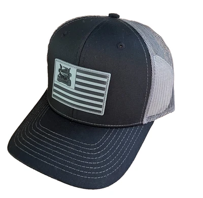 Semi Truck Black & Gray Big Rig 3D Rubber Patch Flag Snapback Mesh Cap/Hat - Image 1 of 2