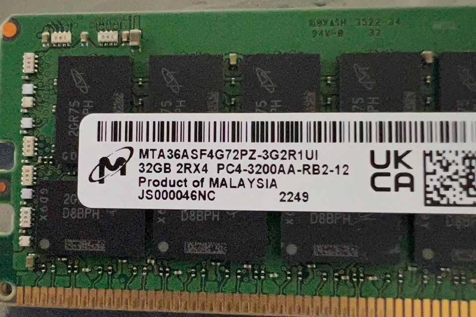 MICRON 32GB DDR4 3200 ECC REG 2Rx4 SERVER MEMORY MTA36ASF4G72PZ-3G2R1 - Image 1 of 1