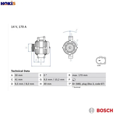 ALTERNATOR 0 986 082 480 FOR BMW 1/3/E9/E87/E82/Convertible/E88 N43B20 N46B20 - Image 1 of 4