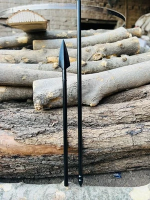 Lanza de acero inoxidable recubierta de polvo hecha a mano personalizada con cubierta de cuero premium Foto 1 de 4