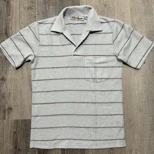 VTG Mr California Blue Terry Cloth Striped Knit Preppy Fuzzy 70s MOD Polo Shirt - Picture 1 of 4
