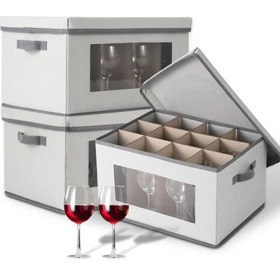 12-Cell Glassware Storage Container w/ Lid, 3PCS Portable Stemware Moving Boxes - Image 1 of 4
