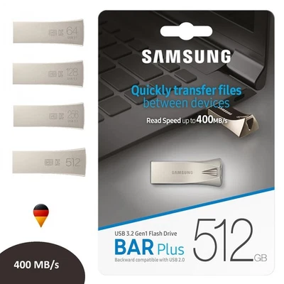 USB Stick 64 128 256 512 GB Speicher Samsung Bar Plus Speicherstick Silber USB 3 - Bild 1 von 4