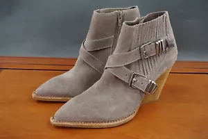 Jeffrey Campbell Texan Shoes Women's 7.5 Brown Suede Stacked Heel Ankle Bootie - Picture 1 of 12