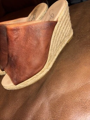 Gaimo Hecho a Mano Cuero Naranja Puntera Abierta Deslizable Cuña Talla 38 Foto 1 de 3