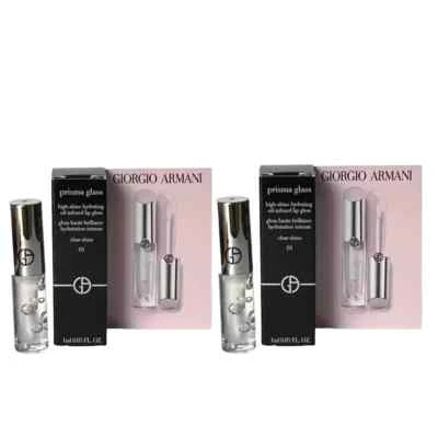 2x Giorgio Armani Prisma Glass Lip Gloss In 01 Clear Shine 1ml Travel Size NIB - Image 1 of 4
