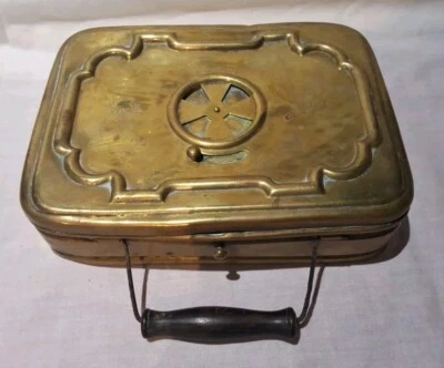 Ancienne chaufferette De Voyage En Laiton Girodon & Cie Lyon Made In France  - Photo 1/4