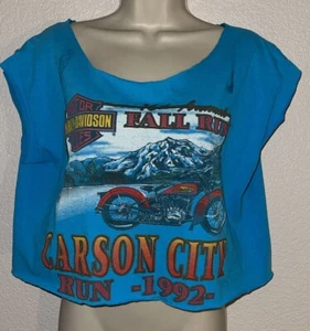 VTG Harley Davidson Cut Off T Shirt Carson City Run 1992 Blue Fall Run Norcal L - Picture 1 of 6