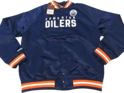 Abrigo chaqueta a presión satinado ligero Mitchell & Ness para hombre Edmonton Oilers $120 Foto 1 de 4