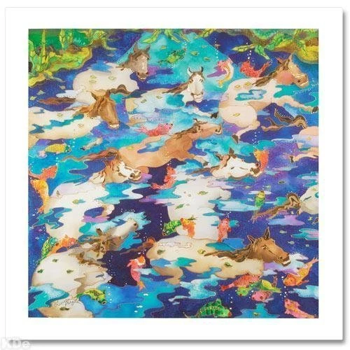 "Swimming Ponies I" by Linnea Pergola Signed Canvas     - Image 1 of 1